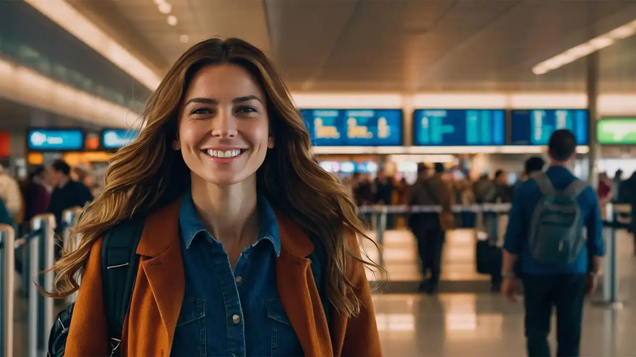 Viajera con su visa en aeropuerto de Estados Unidos